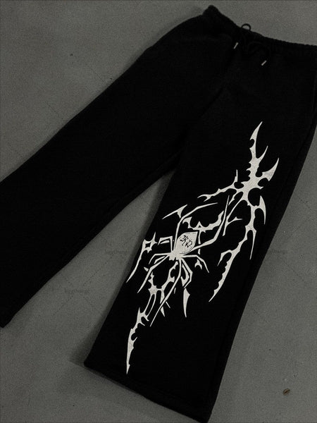 Street Hip Hop Harajuku Retro Spider Stripes Fashion Loose Black Pants Men American Punk Y2K Straight Leg Wide Leg Pants