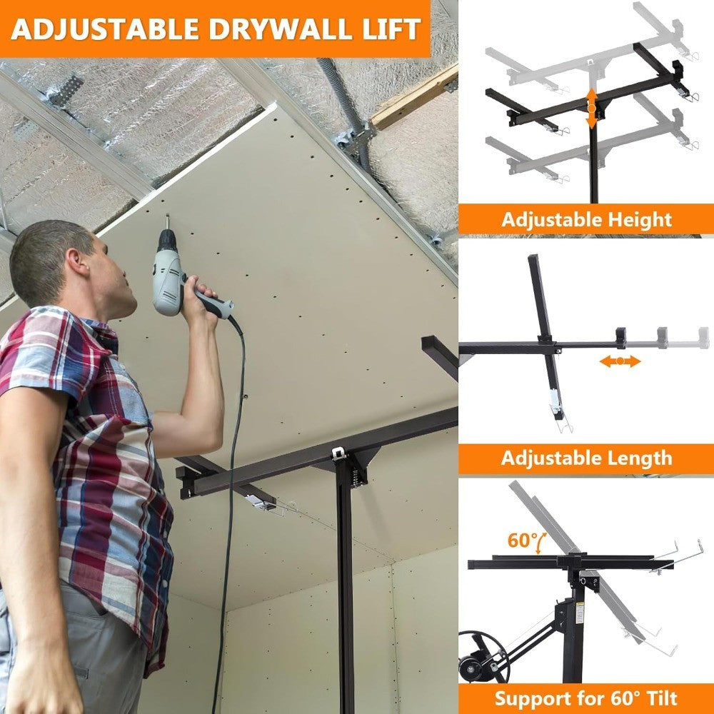 Drywall Lift 11 FT, Sheetrock Lift Drywall Lift for Ceiling, Drywall Panel Hoist 360° Adjustable Foldable, 150 lbs Heavy Duty