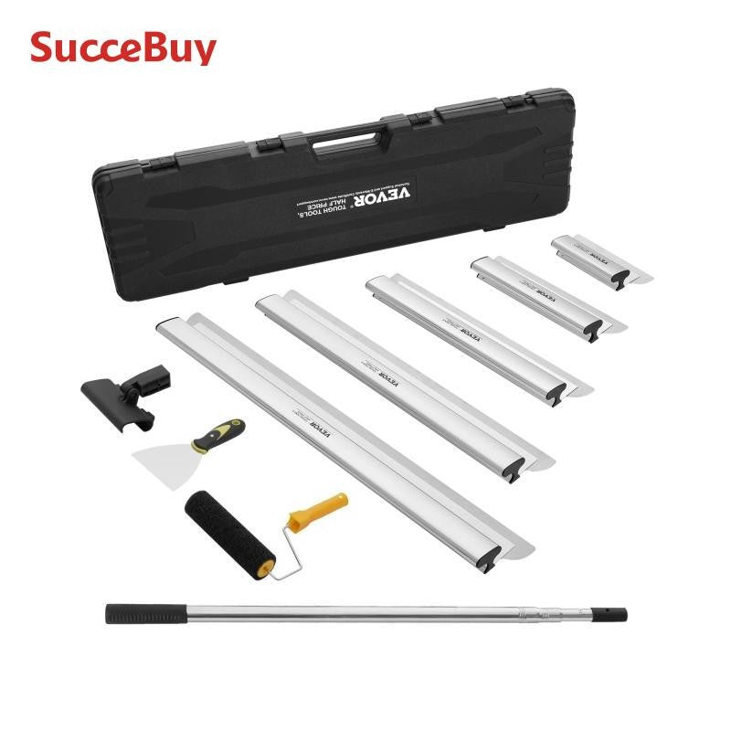 SucceBuy Drywall Skimming Blade Set 10/16/24/32/40 inch Skimming Blades + 34-81.6 in Extension Handle Pole Stainless Steel Knife