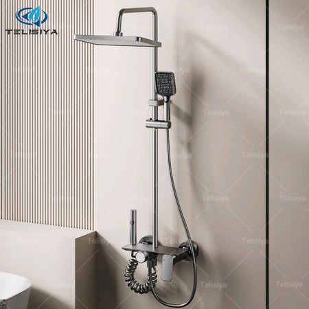 Multifunction Bathroom Shower System Set Hot and Cold Water Household Rotary Knob Pressurize Aluminum Gunmetal Gray Shower Set