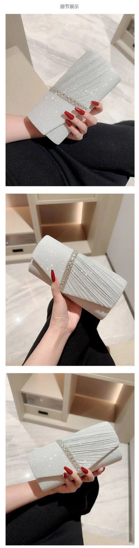Wedding Party Handbag Ladies Glitter Silver Clutch Bag Envelope Evening Bag Fashion Elegant Long Purse Women Chain Shoulder Bags