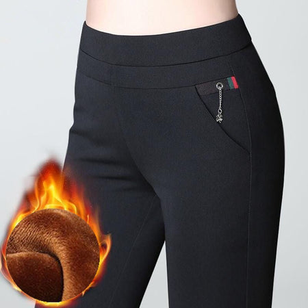 Trousers Fleece Thin Black Formal Woman Clothes Pant Autumn Winter Slim Femal Clothing Elastic Basics Pencil Pants Office Lady