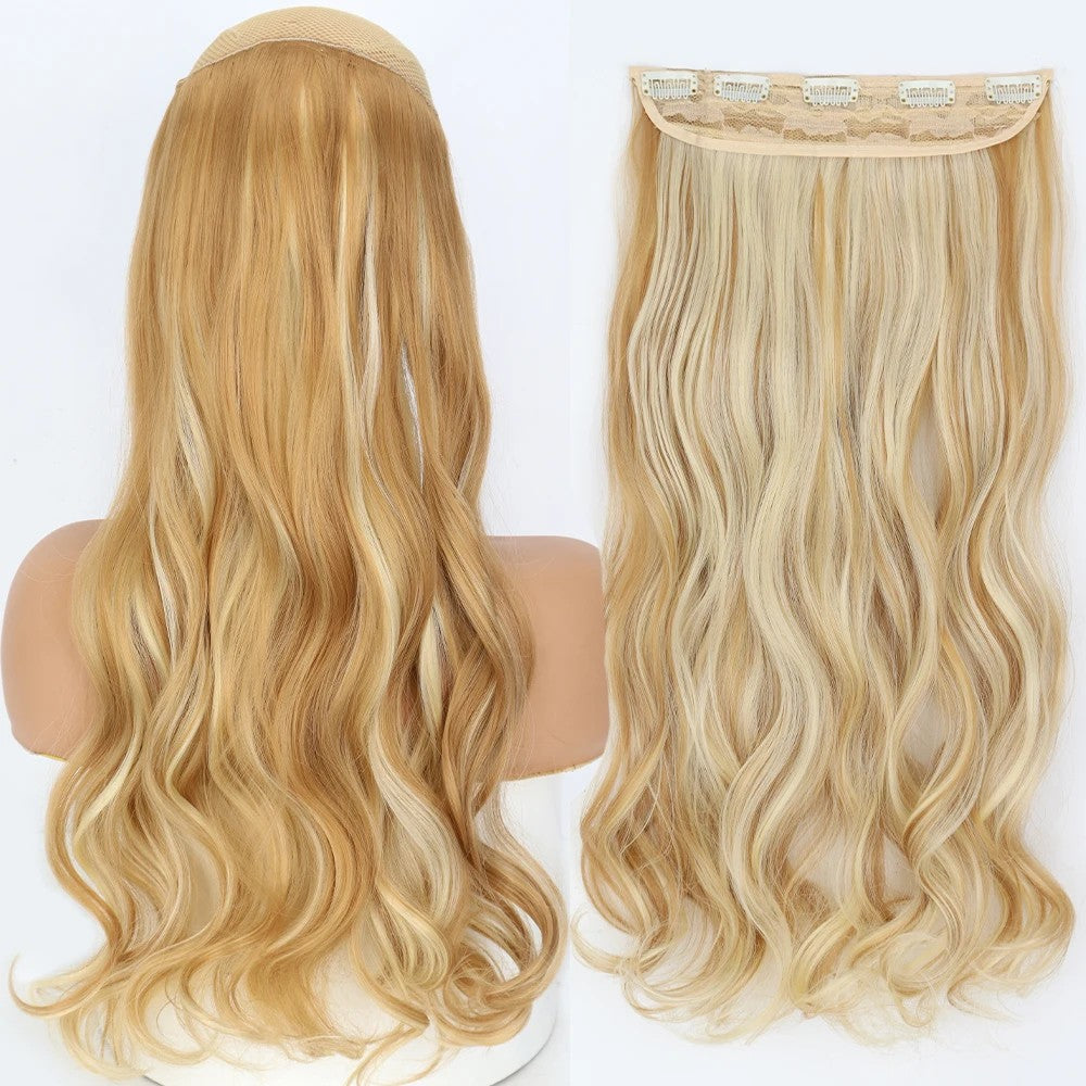 Long Straight Hairstyle 5 Clip Natural Hair Extension Synthetic Fiber Heat-Resistant Hairpiece 22"32" Black Brown Blonde