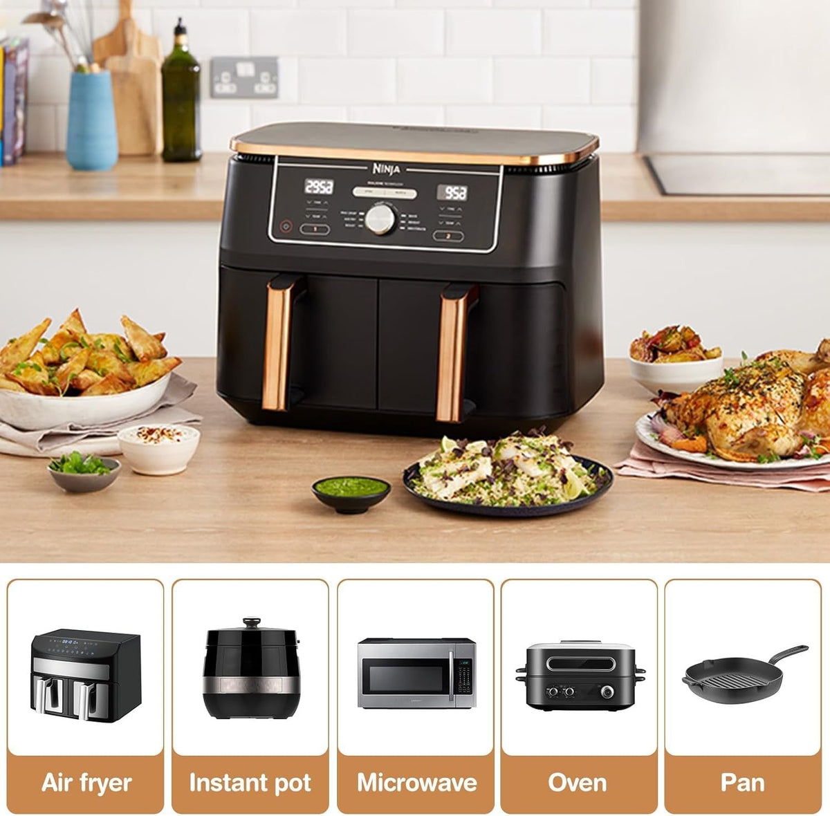 Air Fryer Paper for Dual Zone,100pz 22x14 cm,Disposable Non-stick Paper Air Fryer for Cecotec/Masterpro/Ninja AF300EU/AF400EU