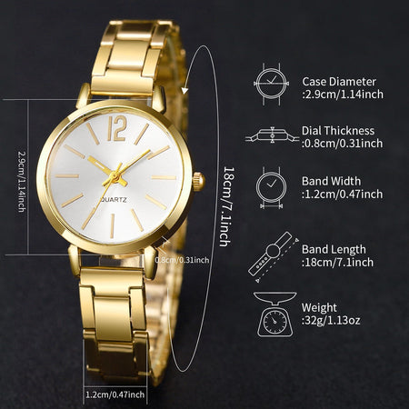 6PCS/Set Women's Watch Fashion Stainless Steel Band Analog Quartz Watches Heart Jewelry Set?Without Box?