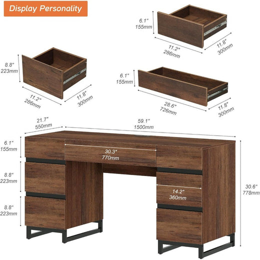 59 Modern administrative desk with drawers, wooden computer desk with charging station, home desk with file drawers