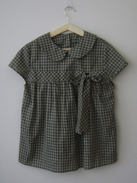 Vintage Plaid Shirts Women Japanese Harajuku Bow Peter Pan Collar Blouses Summer Korean Aesthetic Short Sleeve Casual Tops New