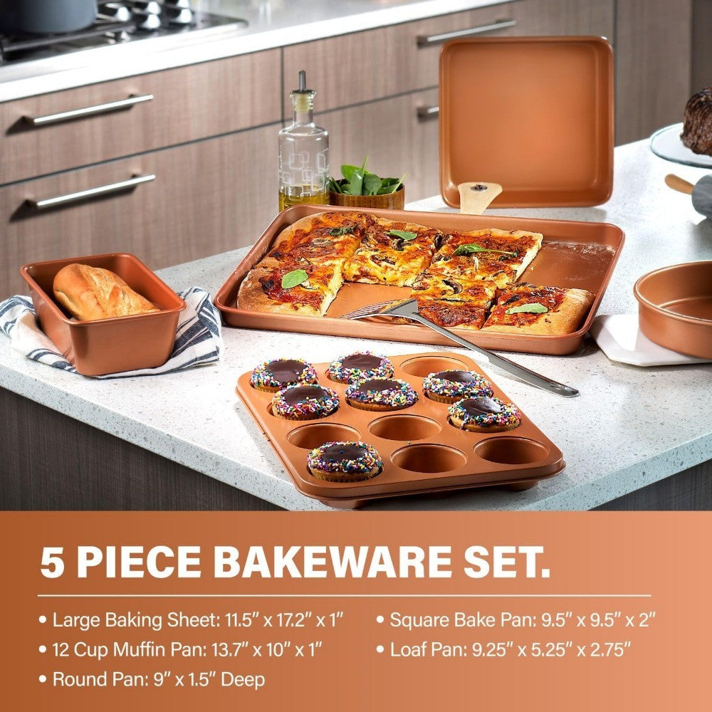 15-Piece Gotham Steel Hammered Ceramic Nonstick Cookware Set with Deep Copper Pots, Pans, Bakeware, and Deep Fry Pan