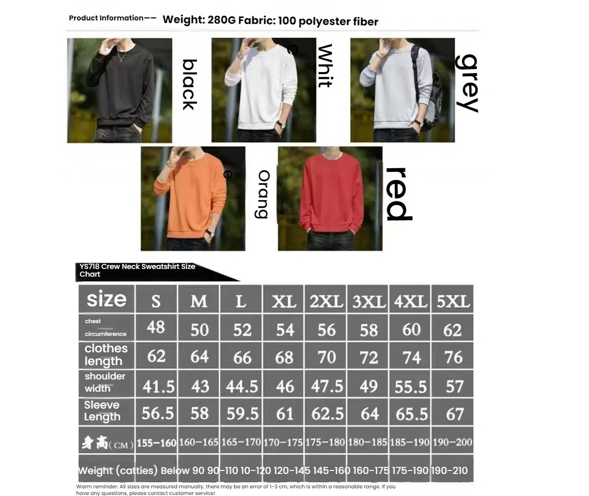 Men's Casual Loose Fleece Long Sleeve round Neck Sweatshirt Warm Sportswear for Autumn Winter Comfortable Cozy T-Shirt
