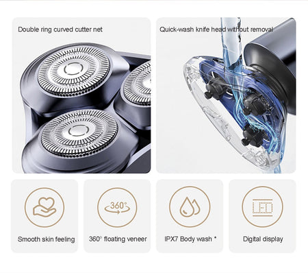 Mijia Electric Shaver S302 LED Digital Display IPX7 Waterproof 800mAh Tpye-C Rechargeable Razor Shaver for Men
