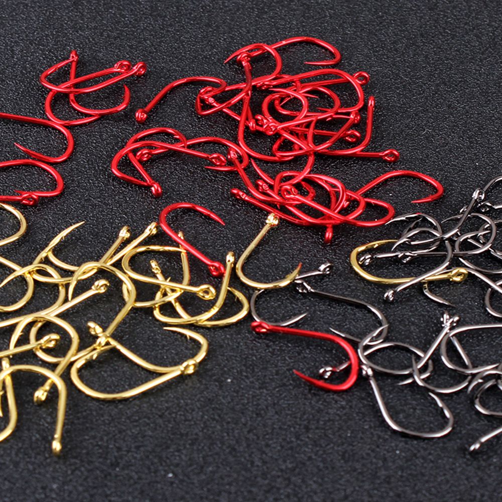 FTK 50-100pcs Gold Fishing Hook High Carbon Steel 1#-12# Barbed Hook With Ringed EYE Red Fishhooks for Carp Fishing Tackle