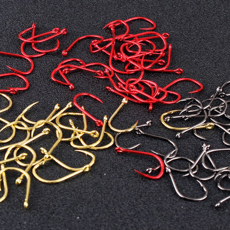 FTK 50-100pcs Gold Fishing Hook High Carbon Steel 1#-12# Barbed Hook With Ringed EYE Red Fishhooks for Carp Fishing Tackle