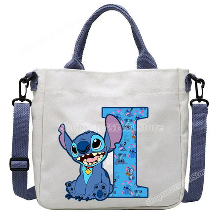 Disney Stitch Letter A-Z Print Shoulder Bags Cute Anime Action Figure Stich Purses Handbags Women Sling Messenger Bag Gift