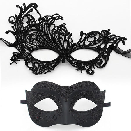 2Pcs Couples Gold Purple Black Blue Lace Masks Butterfly Venetian Face Cover for Mardi Gras Halloween Masquerade Party Costume