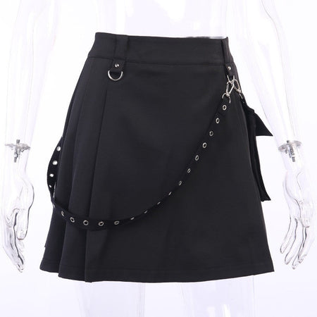 High Waist Black Skirts Harajuku Punk Gothic Women Sexy Patchwork Bandage Mini Female Streetwear Black Skirt