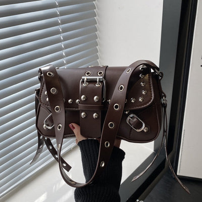 Shoulder Bag for Women Punk Style Purse PU Leather Rock Fashion Handbags with Rivet Small Trendy Armpit Purse