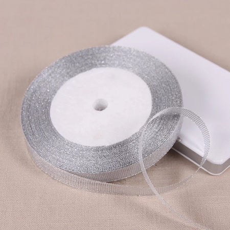 25 Yards 6mm/1cm/1.2cm Silver/Gold Silk Satin Ribbon Party Home Wedding Decoration Gift Wrapping Christmas New Year DIY Tools
