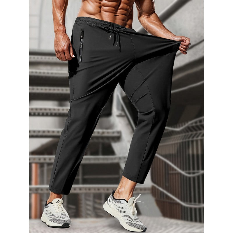 Sweatpants Man Fishing Men's High Stretch Ice Silk Jogging Pants With Zipper Pockets Breathable Elastic Sports Pants Mens Gift