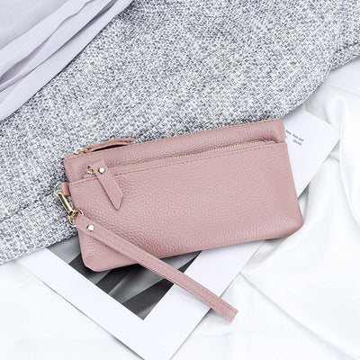 Women's Wristlet Clutch Purse Genuine Leather Clutch Cellphone Smartphone Long Wallet Vintage Purse Travel Double Zip Wristlets