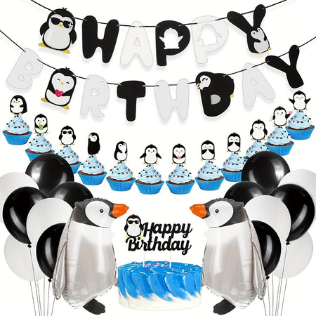 5pcs Cute Walking Standing Penguin Aluminum Balloon Traction Walking Balloon Ribbon For Kids Pet Theme Birthday Party Decoration