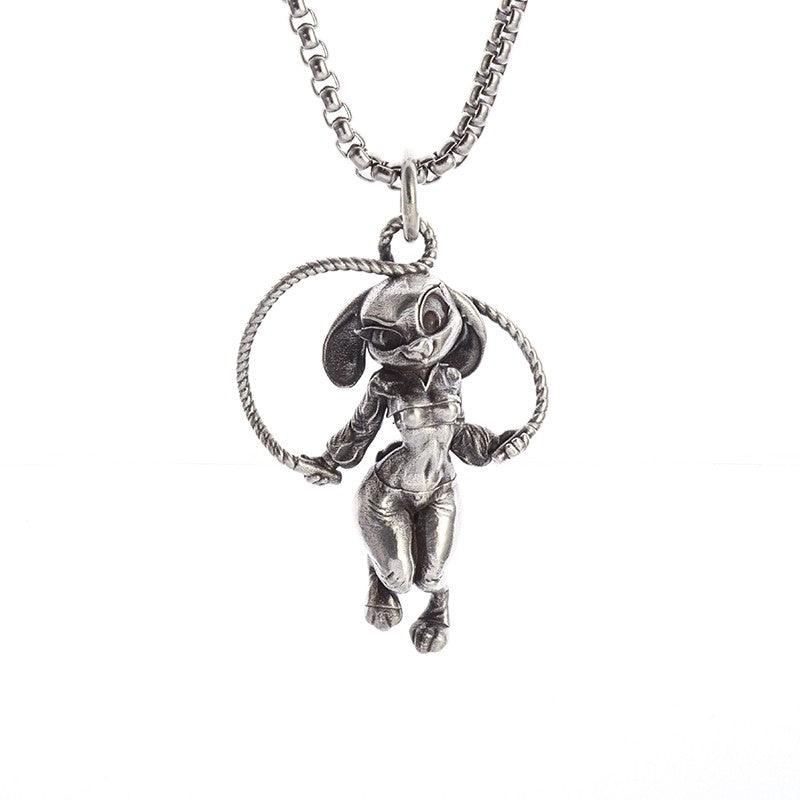 Silver-Plated Anime Mecha Beautiful Girl Girl Pendant Necklace Men and Women Hip-Hop Rock Punk Trendy Jewelry Gift