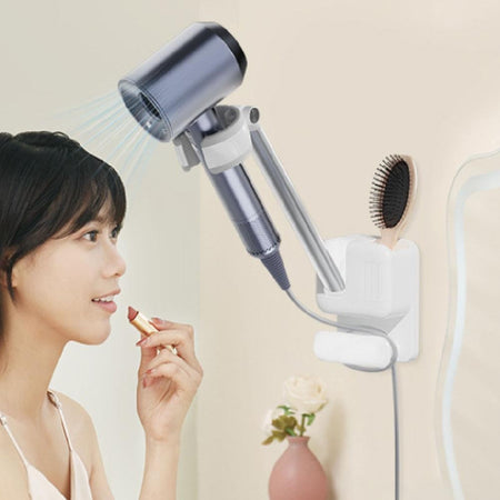 Angle Adjustable Hair Dryer Holder Non-Drilling Wall-Mounted Hair Dryer Stand For Bathroom Free-hand Lazy Storage Rack Shelf