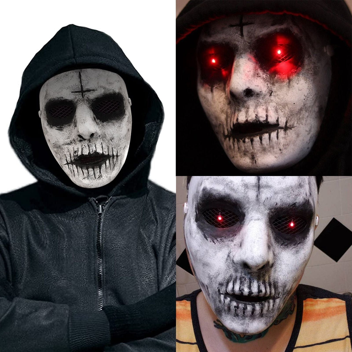 Cafele Demon Killer Mask Red LED Lighted Eyes Cosplay Creepy Scary Halloween Horror Mask Masquerade Costume Party
