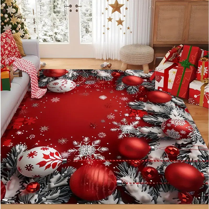 1PCS Christmas Snowflake Area Mat Red with Gold and White Snowflakes  Living Room Bedroom Decoration Holiday Home Decoration