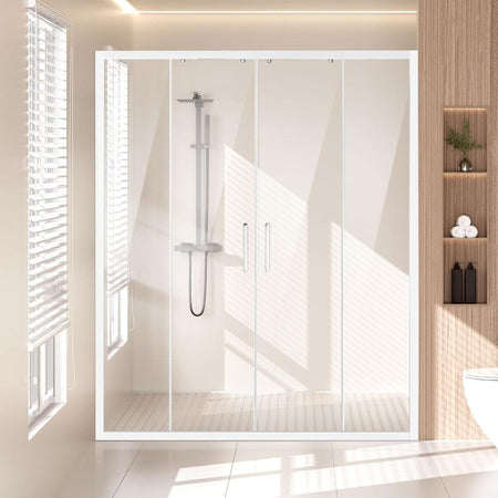 Semi-Frameless Shower Door, 57.8-59 W x 70 H in, Double Sliding Glass Door with 1/4 in(6mm) Clear Tempered Glass, Waterproof