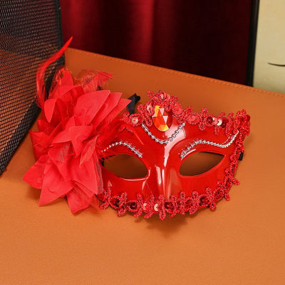 Luxury Flower Rhinestone Masquerade Mask, Elegant Venetian Half Face Mask for Women Halloween Party, Wedding and Themed Events