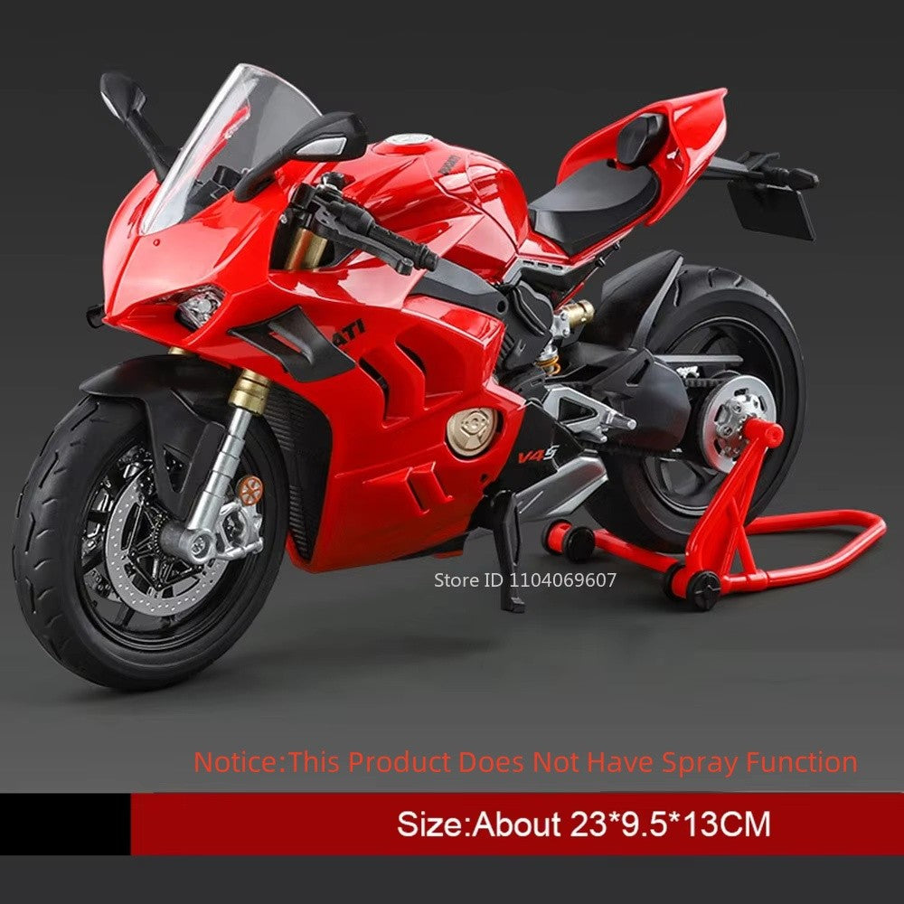 1:9 Scale 1299 V4S Miniature Motorbike Toy Models Alloy Diecast Sound Light Shock Absorption Ornament Motorcycles for Kids Gifts