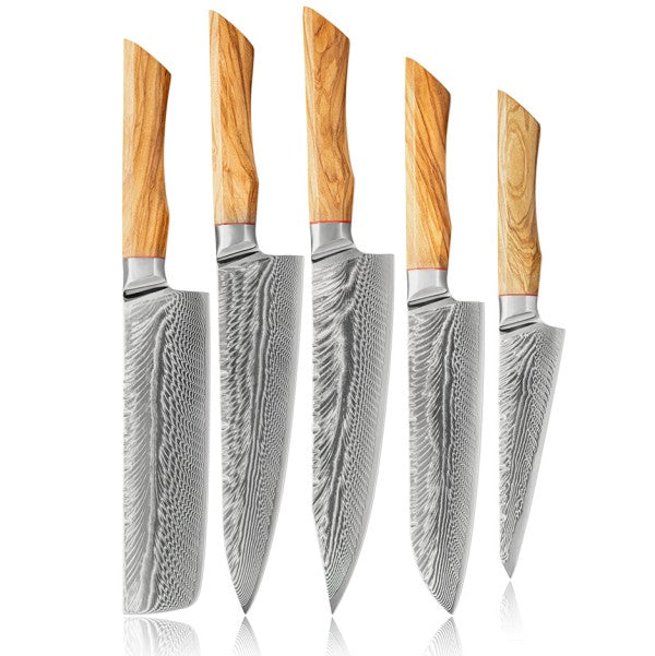 67-LAY Damascus Kitchen chef knife Set,Japanese Santoku Nakiri Knife Utility Knife Boning Knife,Cooking knife Olive wood HD