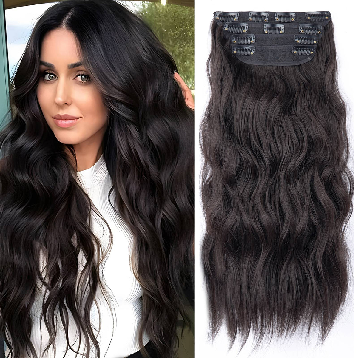 4Pcs/Set 20Inch Synthetic Hair Clip In Long Wavy Thick Hairpieces For Women Full Head Synthetic extenciones para el cabello
