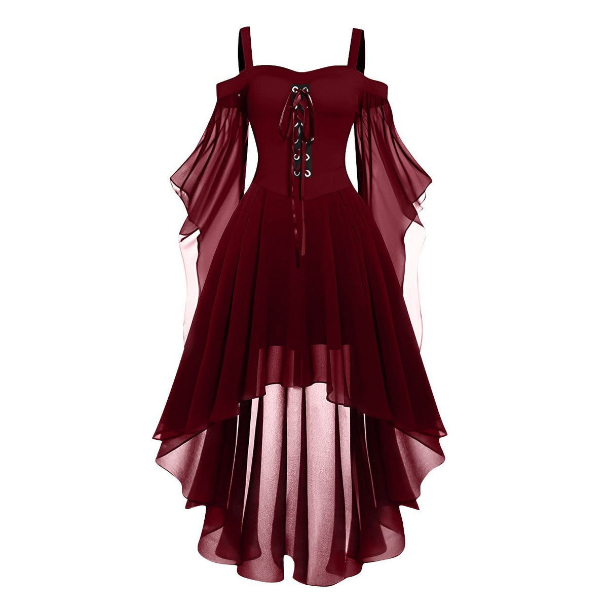 2024 New Women Fairy Skirt Plus Size Cold Shoulder Butterfly Sleeve Halloween Witch Gothic Dress Elegant Party Evening Dresses