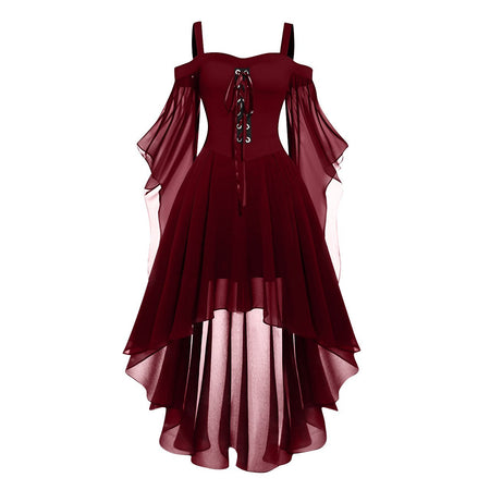 2024 New Women Fairy Skirt Plus Size Cold Shoulder Butterfly Sleeve Halloween Witch Gothic Dress Elegant Party Evening Dresses