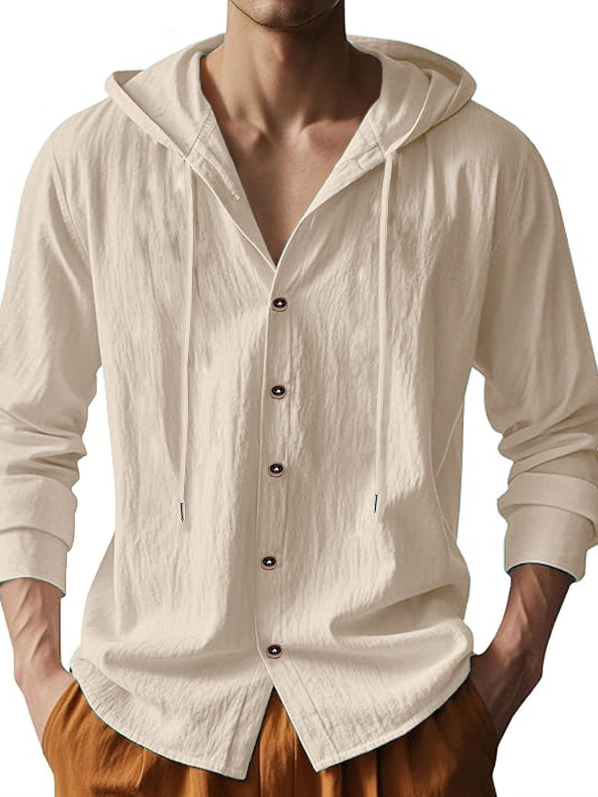 Men's Cotton Linen Long Sleeve Shirt Breathable Summer Spring Casual Button Up Lightweight Hawaiian Beach Top Hoodie T-Shirt New