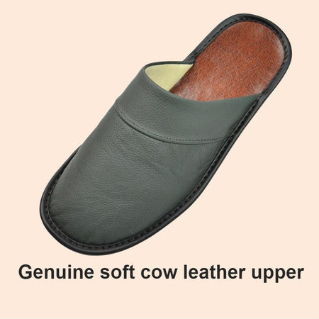 Big sizeGenuine Cow Leather Slippers Homes in indoor slipper Spring Autumn men women elderly non-slip casual single Slides shoes