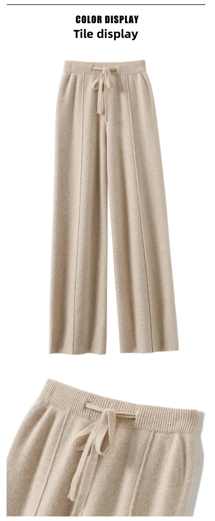 High Waist Wide Leg Pants Mid-Seam Knitted Trousers Drawstring Waist Belted Floor-Length Pure Color Versatile Autumn Winter Casu