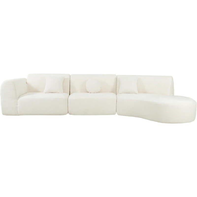 Curved Polyester Sectional Sofa Set, 7 Seat Modern Cloud Couch with Chaise Lounge, 3 Pillows, Fully Assembled for Living Room