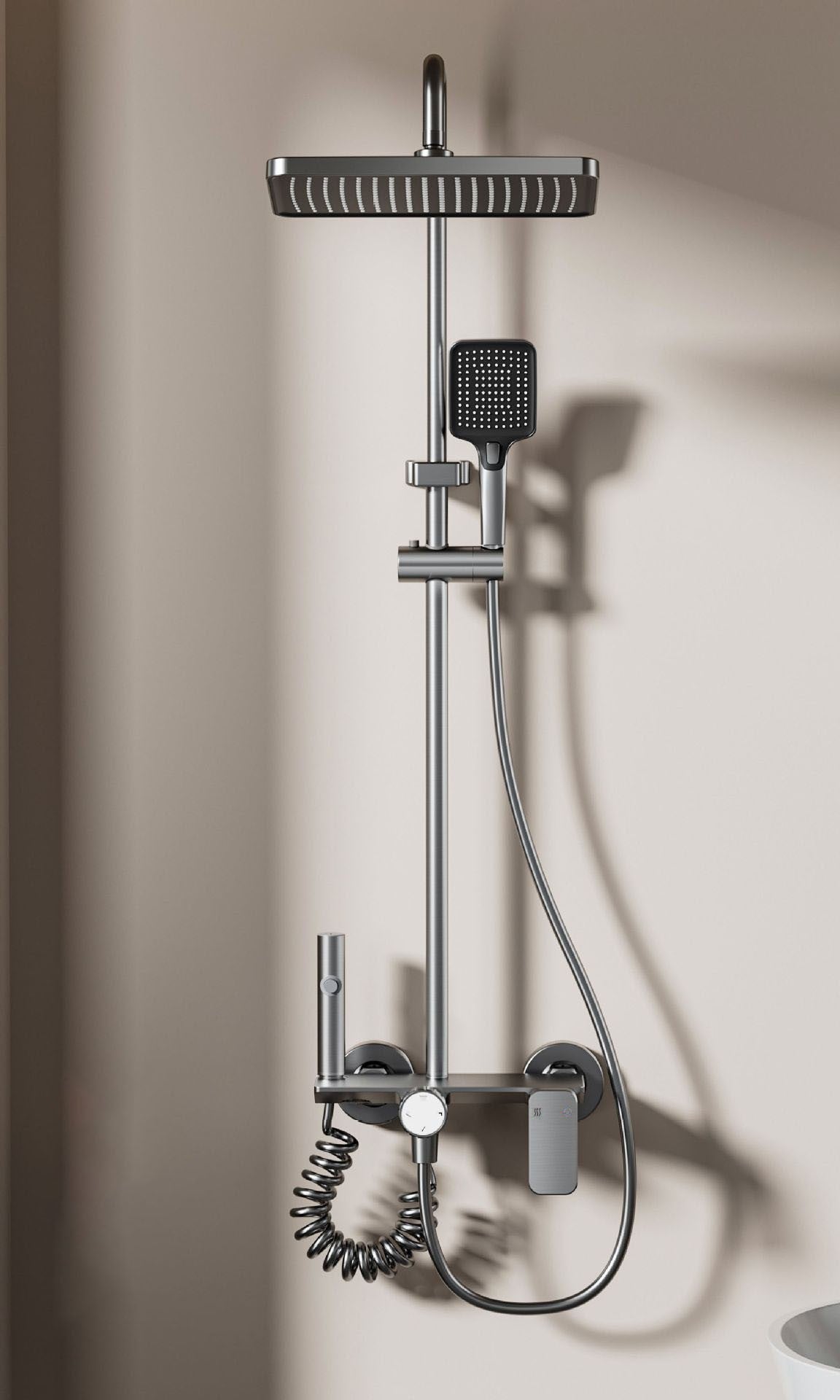 Multifunction Bathroom Shower System Set Hot and Cold Water Household Rotary Knob Pressurize Aluminum Gunmetal Gray Shower Set