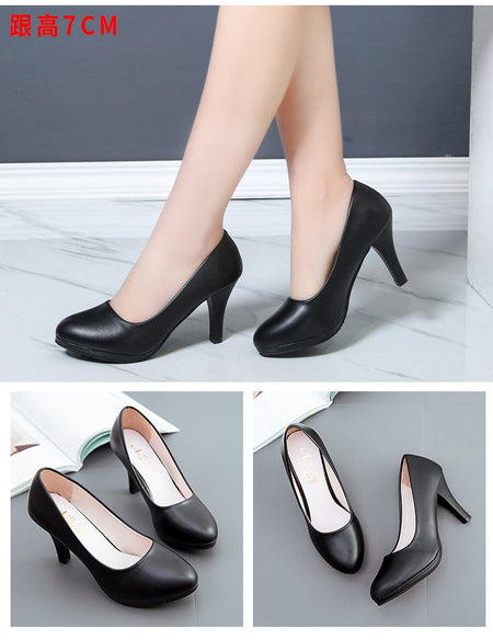 Voesnees Women Shoes Comfortable Formal Wear Black High Heels 3-5cm Professional Mid-heel Flight Attendant Etiquette Work Shoes