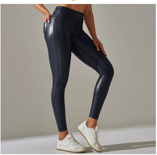 Winter Women's Leather Pants Black Slim Zipper Classic Leather Trousers Pencil Beige Tight Pu Faux Leather Pants for Women