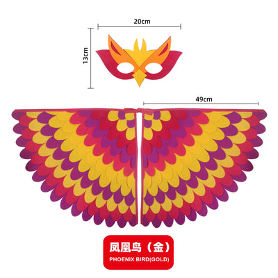 Bird Cosplay Costume Stage Performance Owl Peacock Wings Bird Felt Cape with Mask for Girls Boys Halloween Party Cloak