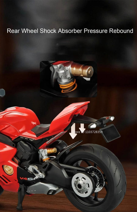 1:9 Scale 1299 V4S Miniature Motorbike Toy Models Alloy Diecast Sound Light Shock Absorption Ornament Motorcycles for Kids Gifts