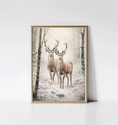 Santa Claus Christmas Tree Canvas Print Snow Landscape Paint Winter Christmas Wall Art Poster for Modern Living Room Home Decor