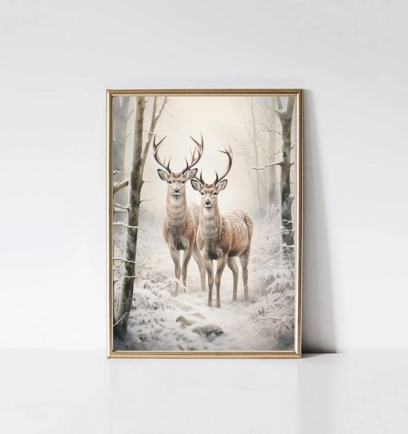 Santa Claus Christmas Tree Canvas Print Snow Landscape Paint Winter Christmas Wall Art Poster for Modern Living Room Home Decor