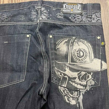 Y2K American New Trend Hip-hop Gothic Embroidered Jeans Men's Street Harajuku Leisure Loose Straight Wide-leg Pants Unisex Jeans