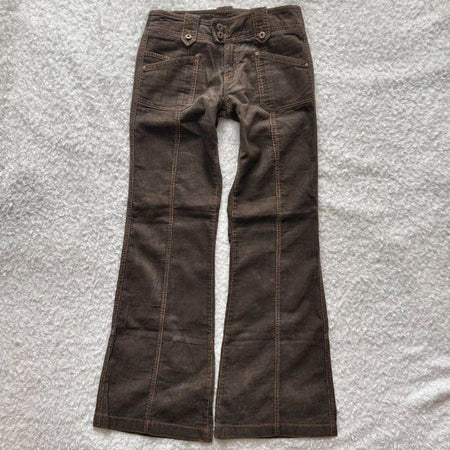 Y2K Brown Flared Jeans Womens Clothing Goth Retro Multi Pockets Low Rise Denim Trousers Harajuku Hot Girl Sexy Slim Jean Pants