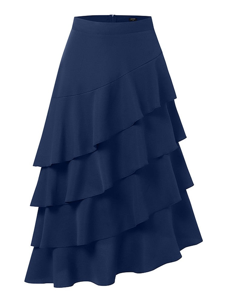 VONDA Plus Size Women Party Skirt 2024 Street High Waist Fashion Multi Layered Ruffled Hem Long Maxi Skirts Elegant Swing Bottom