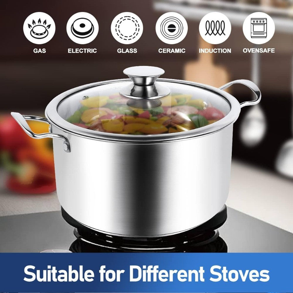 10-Piece Pots and Pans Set, Stainless Steel Cookware Set- Includes Ergonomic Handle Saucepans, Skillets, Dutch Oven, Stockpot, S
